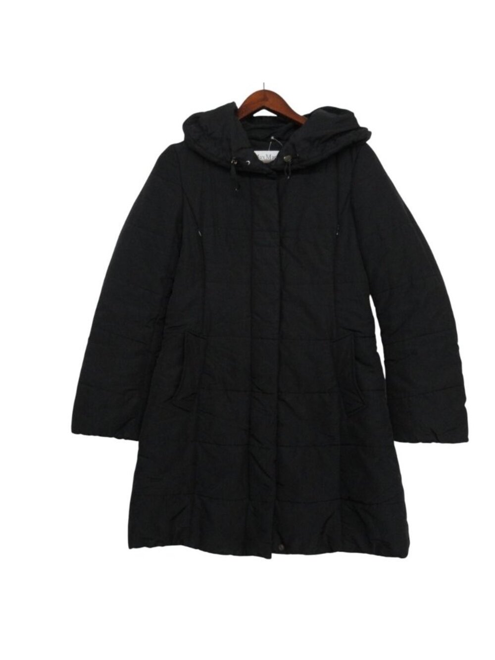 Max Mara Soutien Collar Coat Quilted Jacket a Line Long Length Black